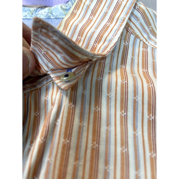 Tommy Bahama Shirt Island Crafted Mens Medium Cotton‎ Orange White Gray Striped - Picture 6 of 15